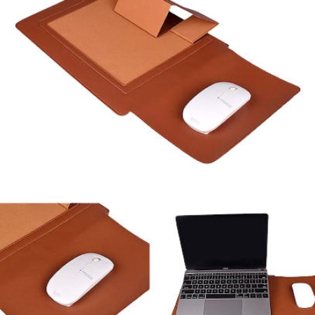 Pure Leather Sleeve Laptop Bag with Stand and Mouse Pad